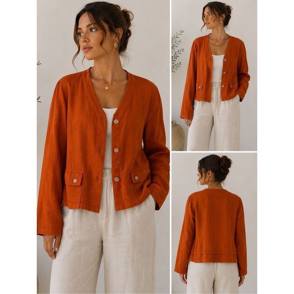 Vintage Italian Linen Jacket Blazer Natural Wave 100% Linen Orange XL